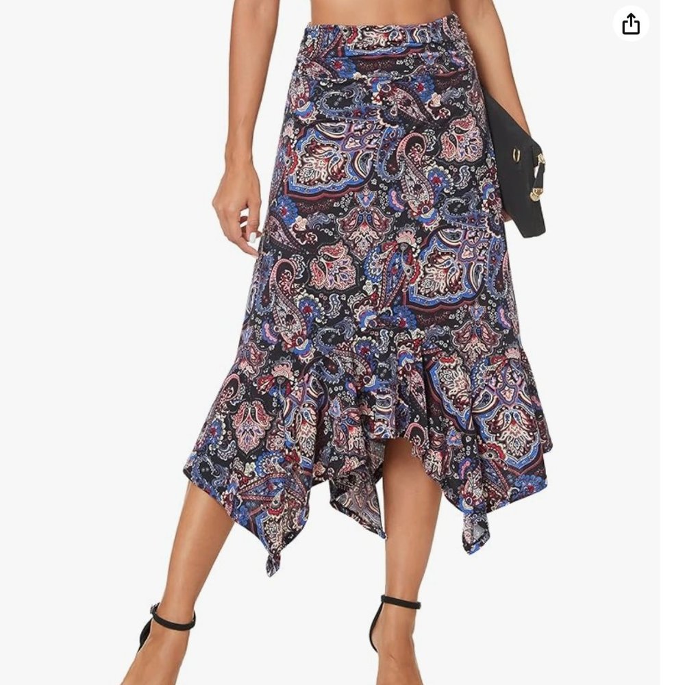 Paisley Flowy Handkerchief Hemline Midi Skirt